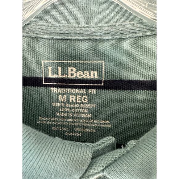 L.L. Bean Men's Green Striped Casual Traditional Fit Long Sleeve Polo Shirt Med - Picture 2 of 11